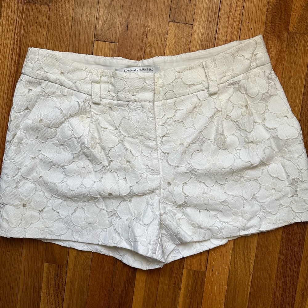 Diane Von Furstenberg DVF White Lace Shorts